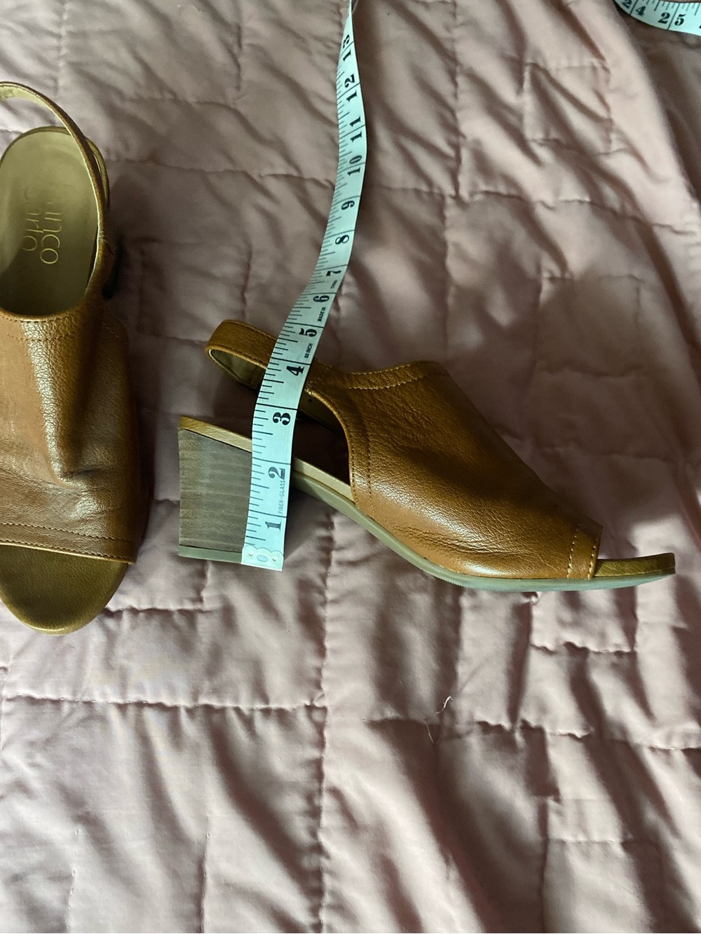 Franco Sarto Tan Leather Open-Toe Slingback Block Heel size 8